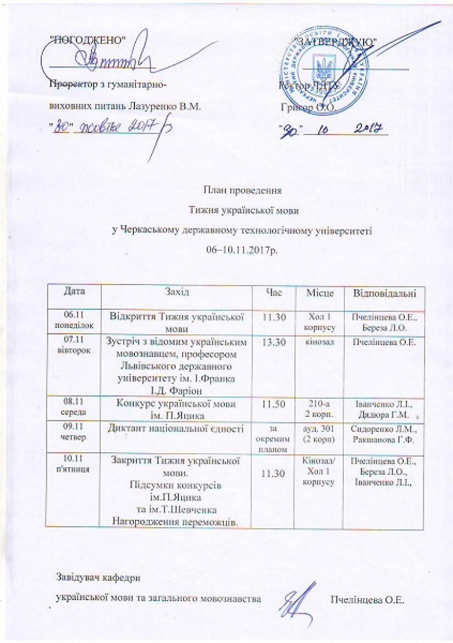У ЧДТУ затверджено  План проведення Тижня української мови