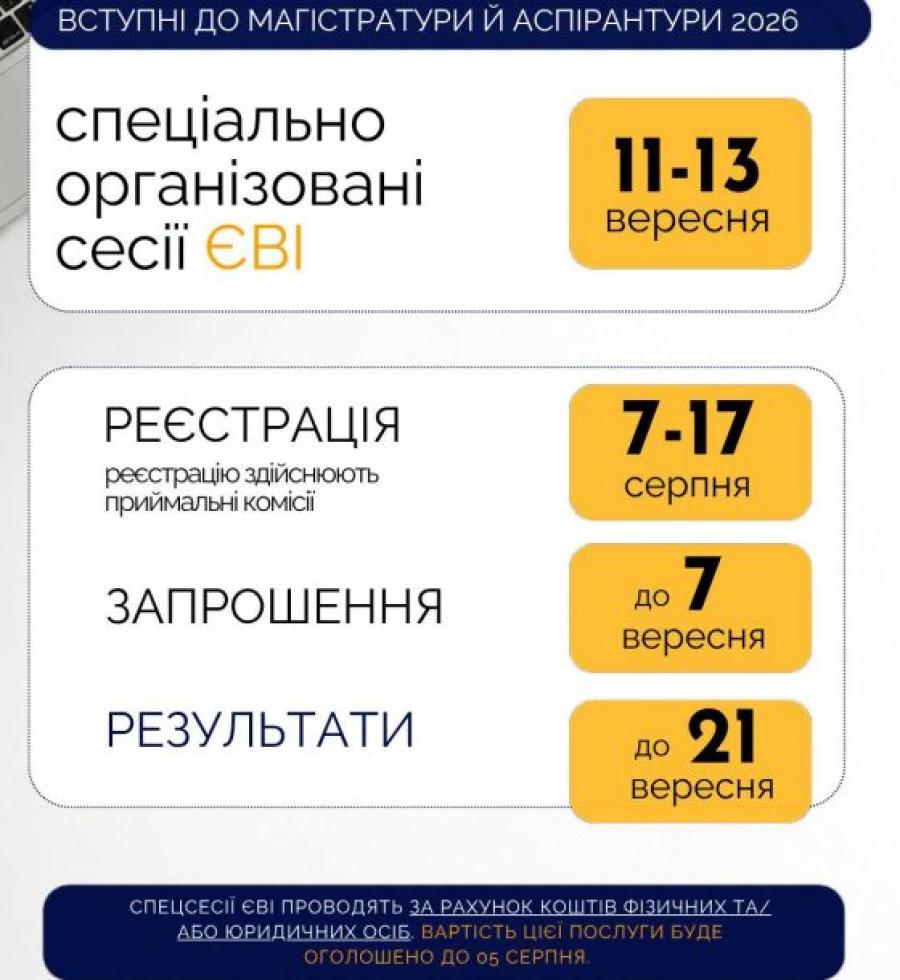 ВСТУП-2026: відкрито реєстрацію на спеціально організовану сесія ЄВІ